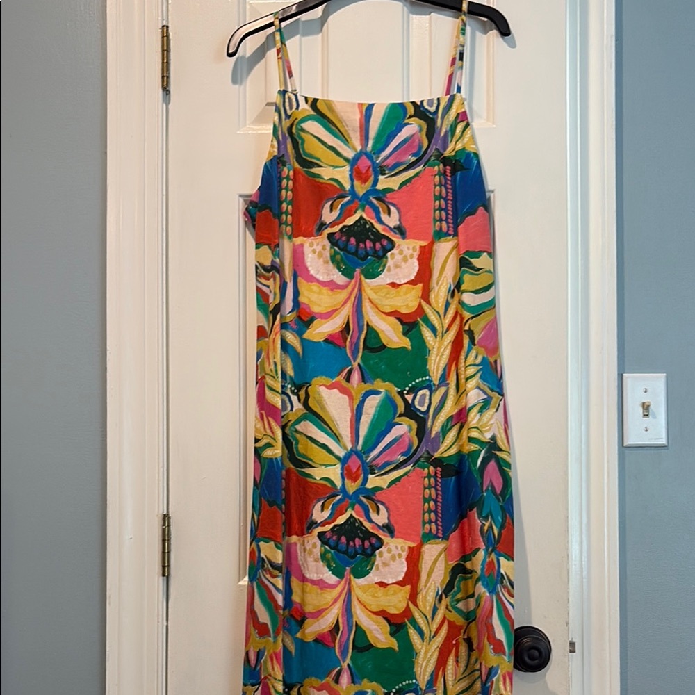 NWT Colorful Floral Linen Maxi Dress
